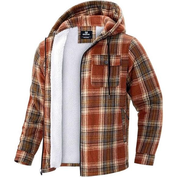 ‎ G Gradual Other - G Gradual Men's Flannel Jacket Fleece Sherpa Lined Hoodies Zip Up Plaid Shirt